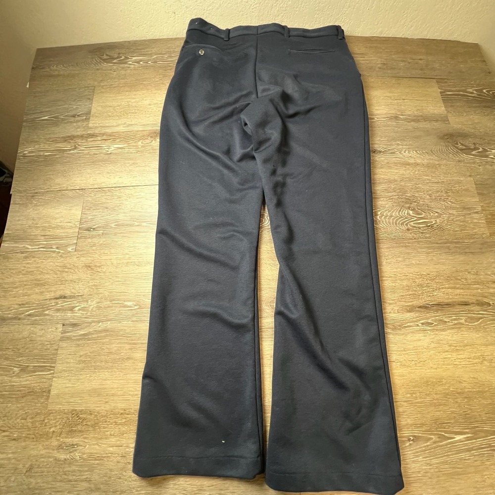 Vintage 1970s Dress Pants Mens 32x30 Navy Blue Polyester Double Knit Slacks